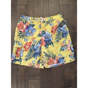 Polo Ralph Lauren Swim Shorts Size‎ XLT Yellow Floral Print Lined Drawstring NWT